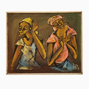 Batu Mathews, Deux Femmes Africaines, Huile sur Toile
