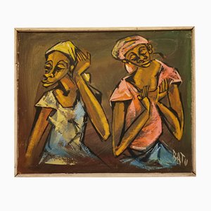 Batu Mathews, zwei afrikanische Frauen, Öl auf Leinwand