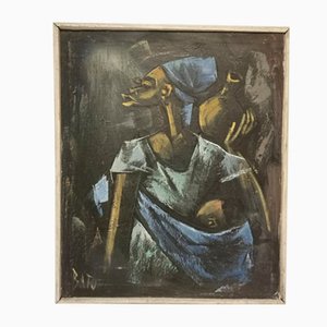 Batu Mathews, donna africana con bambino, olio su tela
