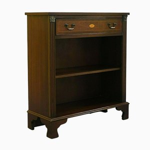 Low Hardwood Single Tier Bookcase with a Detail on a Single Drawer