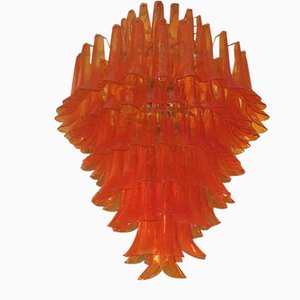 Lámpara de araña Mid-Century de cristal de Murano naranja, años 70