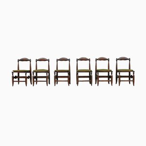 Mid-Century Oak Guillerme Et Chambron Dining Chairs, France, Set of 6