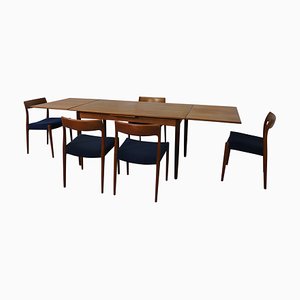 Dänische Modell 77 Esszimmerstühle und Ausziehbarer Tisch aus Teak von Niels Otto (NO) Møller für J L. Møllers, 6er Set