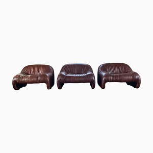 Bonanza Armchairs in Brown Leather by Tobia & Afra Scarpa for C & B Italia, 1970s, Set of 3
