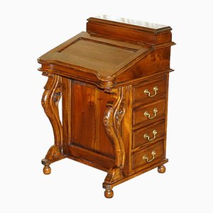 Brown Hardwood Davenport Desk with Carved Legs & Pigeon Drawers
