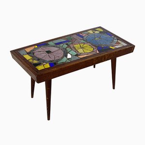 Mesa auxiliar Mid-Century moderna de mosaico de vidrio y teca, años 50