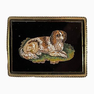 Italian Micro Mosaic Dog Brooch Grand Tour Souvenir, 1800s