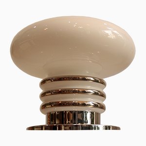 Große Vintage Mushroom Opalglas Tischlampe mit Chrom Details, 1960er