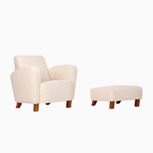 H - 282 Armchair with Footstool by Jindrich Halabala for Up Závody, 1940s, Set of 2