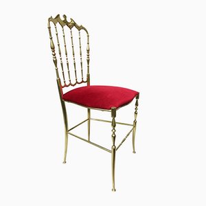 Brass and Red Velvet Chiavari Chair, Italy, 1960s