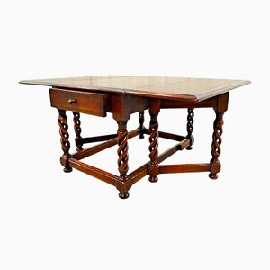 Drop Leaf Table with Brown Leather Top by Theodore Alexander