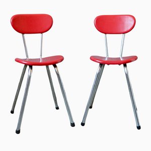 Französische Rote Kunststoff Stühle, 1950er, 2er Set