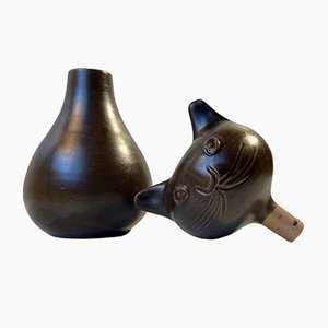 Vase Chat Scandinave en Céramique Vernie par Bjerre, 1970s