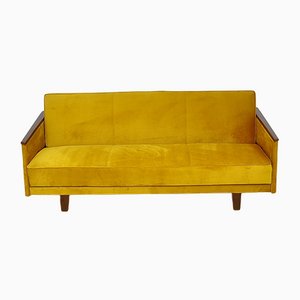 Mid-Century Yellow Velvet Sofa Daybed, 1960s