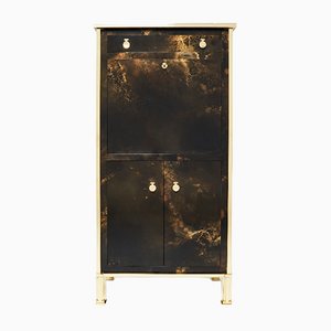Golden Lacquer and Brass Secretary Cabinet by Maison Jansen, 1970s