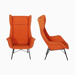 Mid-Century Orange Lounge Chairs, Former Czechoslovakia, 1960s, Set of 2