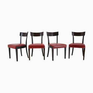 Red Leather Dining Chairs for UP, Czechoslovakia, Set of 4, 1950s
