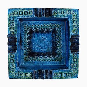 Square Bowl in Rimini-Blue Glazed Ceramics by Aldo Londi for Bitossi, 1960s