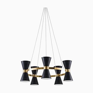Mid-Century Swedish Brass and Metal Chandelier by Alf Svensson for Bergboms