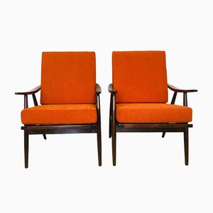Orange Boomerang Armchairs from Ton, 1960s, Set of 2