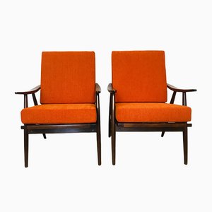 Orangefarbene Boomerang Sessel von Ton, 1960er, 2er Set