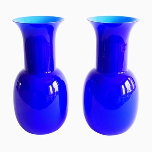 Italian Blue Murano Glass Vase by Aureliano Toso, 2000, Set of 2