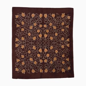 20th Century French Brown & Orange Floreal Square Rug, 1900s