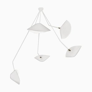 Modern White Spider Ceiling Lamp with 5 Curved Fixed Arms by Serge Mouille
