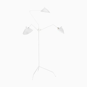 Mid-Century Modern White Floor Lamp with Three Rotating Arms by Serge Mouille