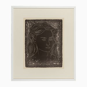 Fritz Kronenberg, Girl with Flower in Her Hair, 1950, Lithographie Noire & Blanche, Encadrée