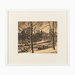 Cornelis Brandenburger Land, Amsterdam im Winter, Radierung in Schwarz & Weiß auf Papier, gerahmt