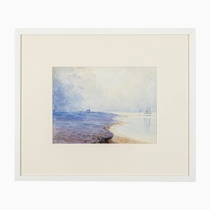 Blue Coast, Watercolor on Paper, Framed