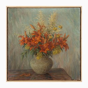 Red Lilies, 1940s, Oil on Canvas, Framed