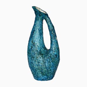 Blaue italienische Mid-Century Keramikvase von Marcello Fantoni, 1950er