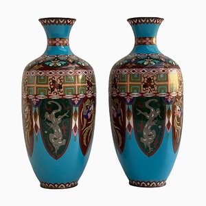 Antique Japanese Cloisonné Vases, 1890s, Set of 2