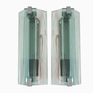 Sconces in Glass and Chromed Metal from Veca, Italy, 1970s, Set of 2