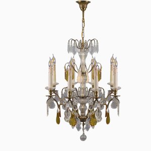 Antique Louis XVI Crystal Glass and Brass Chandelier