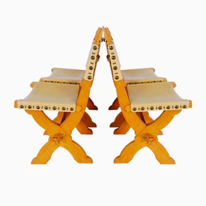 Grandes Chaises de Salle à Manger en Chêne et Cuir par Bram Sprij, Pays-Bas, Set de 4
