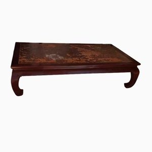 Large British Colonial Wooden Table with Natural Fabric Canvas