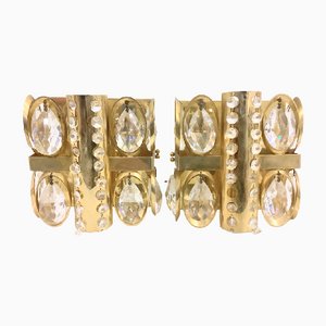 Mid-Century Hollywood Regency Wandlampen aus Kristallglas, 2er Set