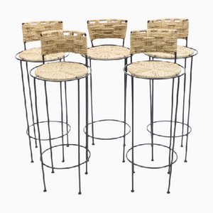 Metal & Rope Stools by Adrien Audoux & Frida Minet, 1950s, Set of 5
