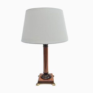 Large Wood and Brass Column Lamp