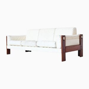 Italienisches Sofa aus Palisander & weißem Leder im Bastiano Stil, 1970