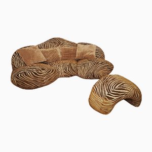 Zebra Wood Bretz Mumba Sofa Seats with Pouf, Set of 2
