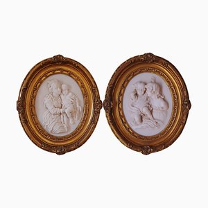 Medaglioni raffiguranti la mamma e il bambino, finto marmo in resina, set di 2