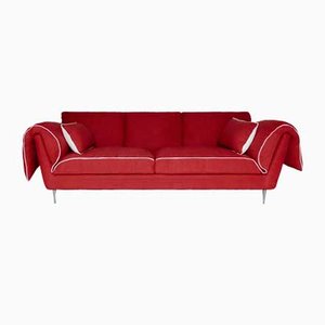 Casquet Bio Sofa in Raspberry Linen & Cream Velvet by D3co