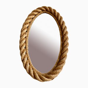 French Elliptical Rope Mirror by Adrien Audoux & Frida Minet, 1950s