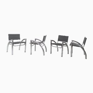 Postmoderne Stühle aus Leder & verchromtem Metall, Italien, 1970er, 4er Set