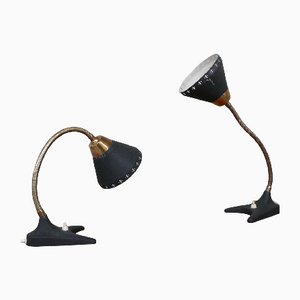 Lampes de Bureau Mid-Century en Laiton, Suède, Set de 2