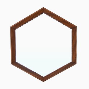 Hexagonal Mirror with Wooden Frame, 1960s